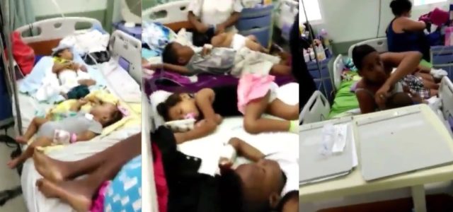 En hospital Arturo Grullón ponen 5 niños enfermos en la misma camilla