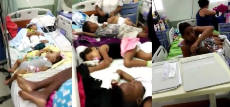 En hospital Arturo Grullón ponen 5 niños enfermos en la misma camilla